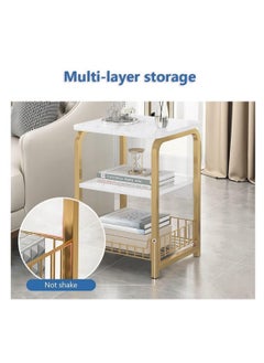 Oasis Coffee Table Sofa Side Table Bedside Table with Storage Basket  Suitable for Living Room Bedroom Office Balcony  White  Easy to Assemble 3 Layers  - Image 2