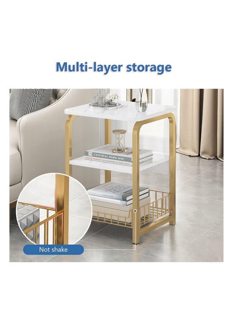 Oasis - Coffee Table Sofa Side Table Bedside Table with Storage Basket  Suitable for Living Room Bedroom Office Balcony  White  Easy to Assemble 3 Layers - Image 1