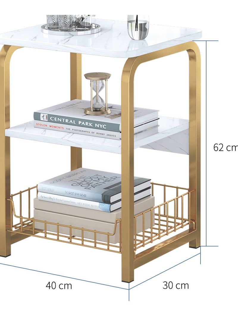 Oasis - Coffee Table Sofa Side Table Bedside Table with Storage Basket  Suitable for Living Room Bedroom Office Balcony  White  Easy to Assemble 3 Layers - Image 1