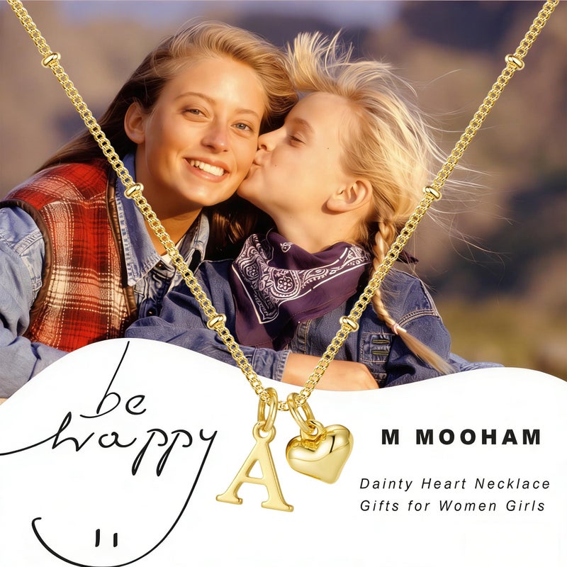 M MOOHAM Easter Gifts for Kids - Initial Necklaces for Women Girls, 14K Gold Plated Letter A Pendant Necklace Dainty Heart Necklaces Tiny Initial Necklace Birthday Gifts for Women Jewelry for Girls - Image 2