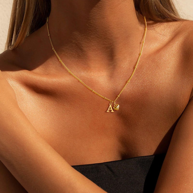 M MOOHAM Easter Gifts for Kids - Initial Necklaces for Women Girls, 14K Gold Plated Letter A Pendant Necklace Dainty Heart Necklaces Tiny Initial Necklace Birthday Gifts for Women Jewelry for Girls - Image 3