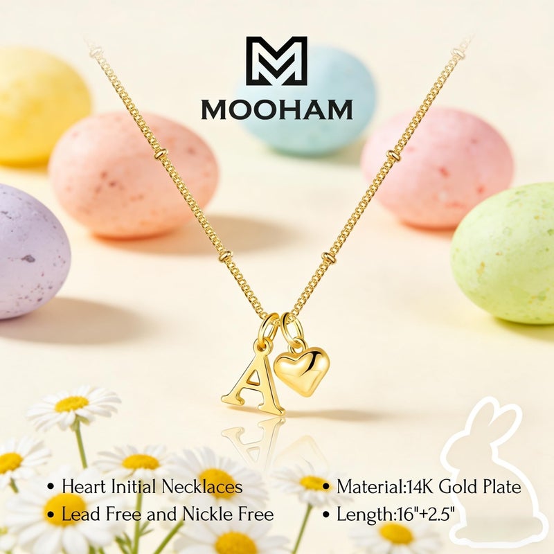 M MOOHAM Easter Gifts for Kids - Initial Necklaces for Women Girls, 14K Gold Plated Letter A Pendant Necklace Dainty Heart Necklaces Tiny Initial Necklace Birthday Gifts for Women Jewelry for Girls - Image 5