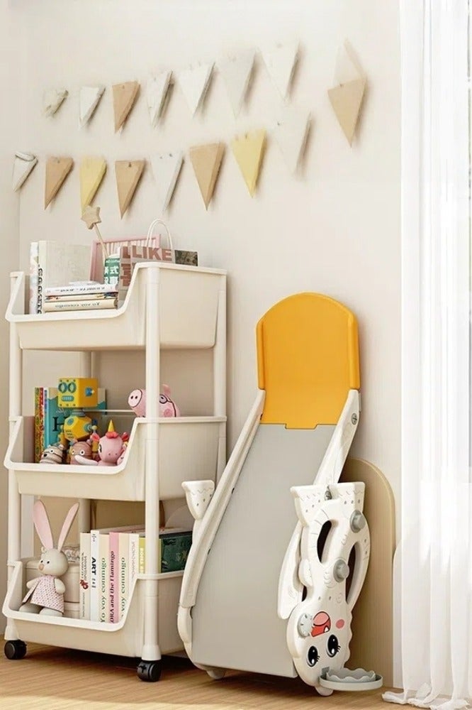 Bolivia's Toddler slide with basketball and basketball hoop, white dinosaur appearance, easy to install, foldable, non-slip design, suitable for indoor and outdoor use - Image 3