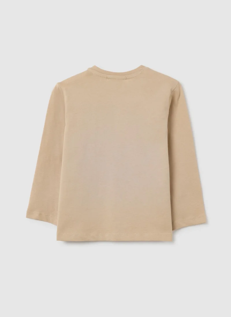 او في اس CHILDREN'S BEIGE LONG SLEEVE COTTON TOP