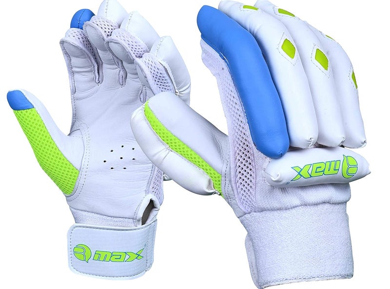 RMAX Unisex Leather & PVC Cricket Batting Gloves (Senior, Right Hand, Green Blue) - Image 1