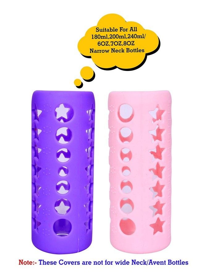The Little Lookers Baby Feeding Bottle Silicone Warmer Cover Sleeve Holder Insulated Protection For Newborns Infants Babies (Pack Of 2) (Pink & Purple 240 Ml)  - Image 3