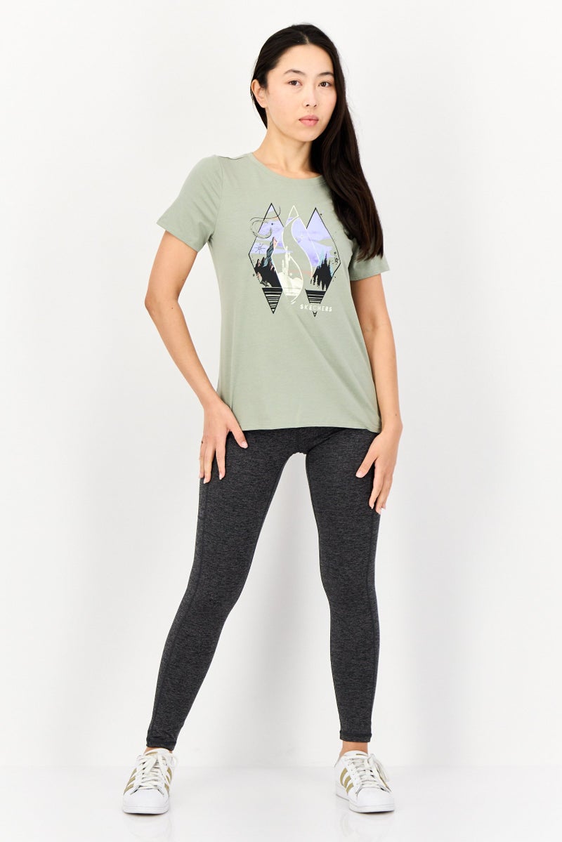 SKECHERS Women Sportswear Fit Short Sleeves Outdoor T-Shirt, Green - Image 4