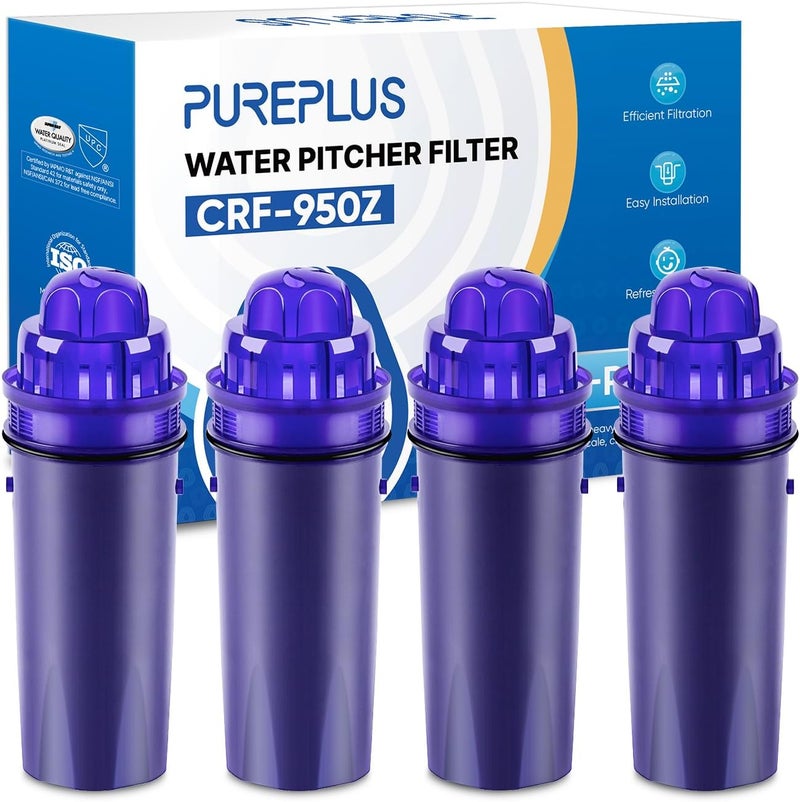 Pure Plus CRF950Z Pitcher Water Filter Replacement for Pur PPF900Z, PPF951K, PPT700W, CR-1100C, DS-1800Z, CR-6000C, PPT711W, PPT711, PPT710W, PPT111W, PPT111R and All PUR Pitchers and Dispensers, 4PACK - Image 1
