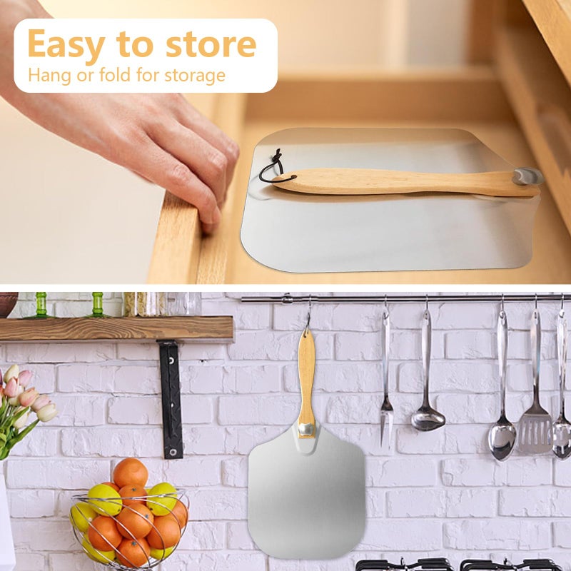Luvan Aluminum Metal Pizza Peel with Foldable Wooden Handle,12x14 Inch Aluminum Pizza Peel,Pizza Paddle Foldable Pizza Peel Pizza Spatula Paddle Pizza Spatula for Oven,Baking Homemade Pizza Bread - Image 4