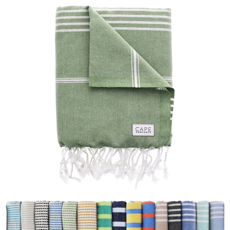 Cape Comforts Large Turkish Beach Towel, Classic Sage - Super Soft & Lightweight Quick Dry Absorbent Towels for Beach, Picnic Blanket or Bath Towel - Sand Free Organic Turkish Cotton Yarn - Image 1