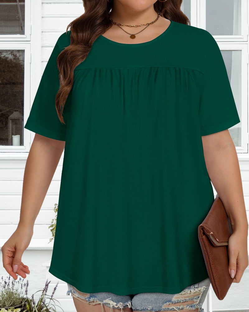 JOELLYUS Womens Plus Size Tops Short Sleeve Summer Tunic Casual Loose Fit Crewneck Shirts Blouse (Green, 2XL) - Image 2
