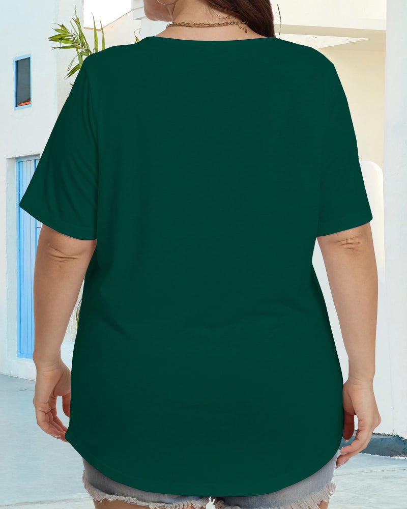 JOELLYUS Womens Plus Size Tops Short Sleeve Summer Tunic Casual Loose Fit Crewneck Shirts Blouse (Green, 2XL) - Image 4
