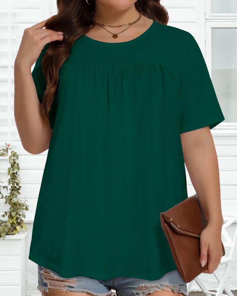 JOELLYUS Womens Plus Size Tops Short Sleeve Summer Tunic Casual Loose Fit Crewneck Shirts Blouse (Green, 2XL) - Image 5
