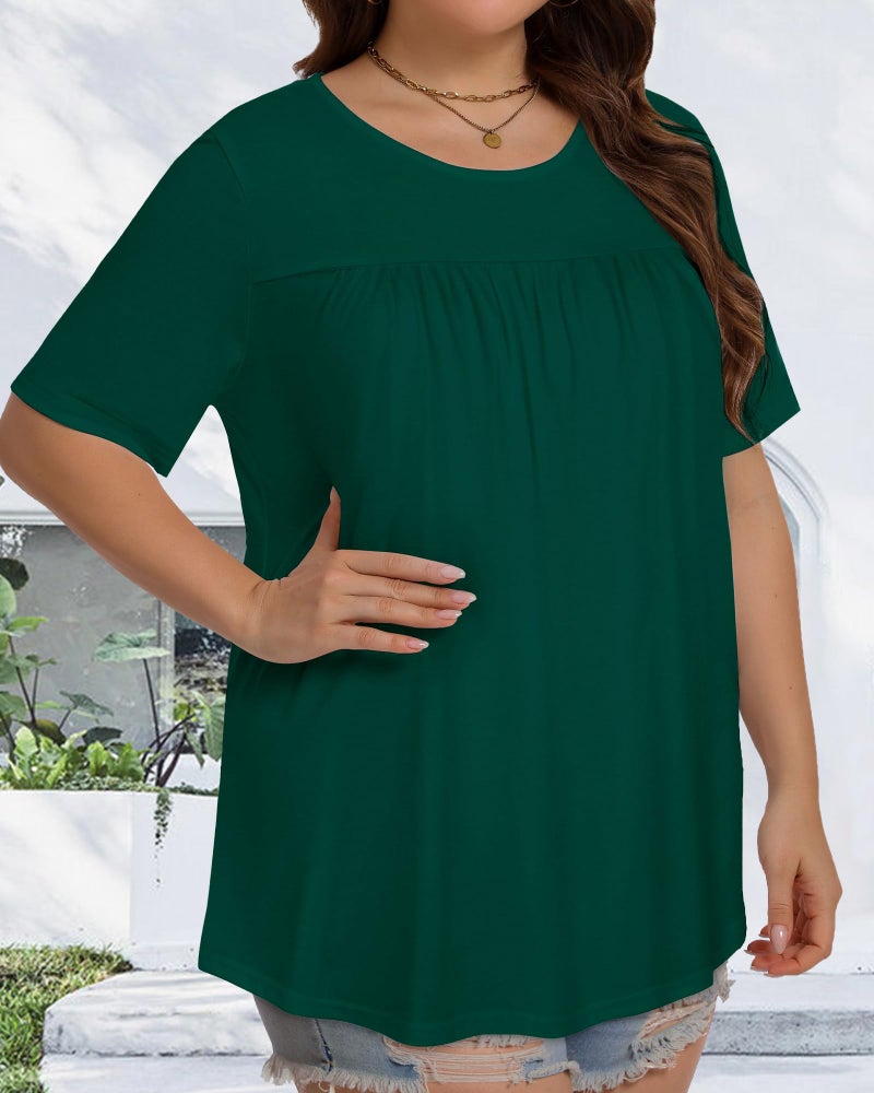 JOELLYUS Womens Plus Size Tops Short Sleeve Summer Tunic Casual Loose Fit Crewneck Shirts Blouse (Green, 2XL) - Image 3