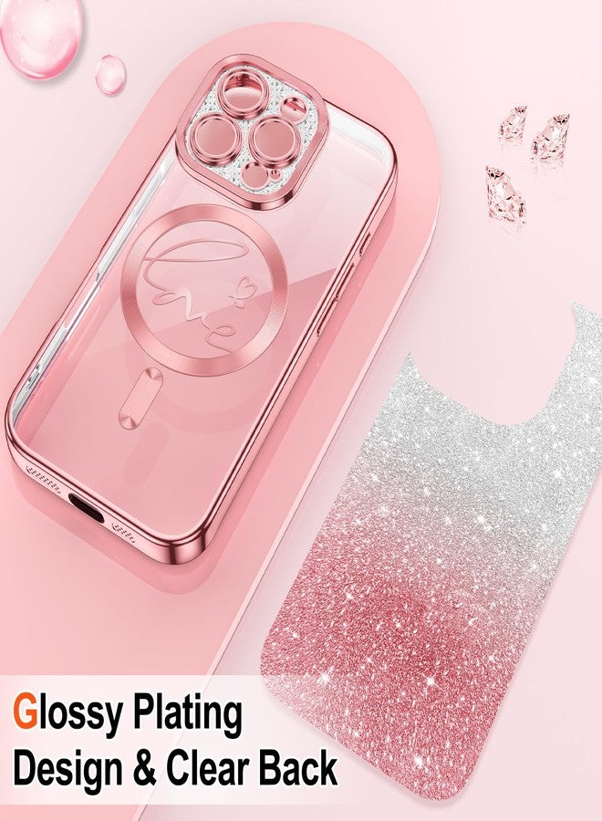Hython for iPhone 16 Pro Case Glitter, Compatible with MagSafe Love Heart Magnetic Clear Phone Cases for Women Girls, Full Camera Protection Sparkle Plating Shockproof Protective Cover, Pink - Image 2