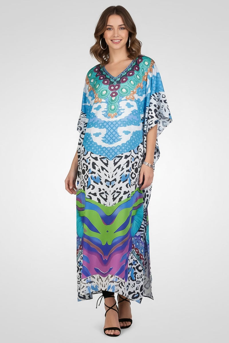 Willow & Whistle Women Abstract Print Kaftan Dress, Multicolor - Image 1