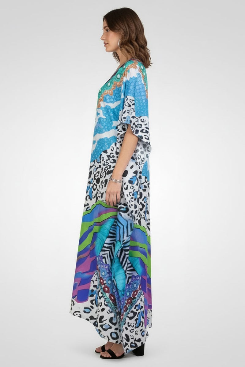Willow & Whistle Women Abstract Print Kaftan Dress, Multicolor - Image 4