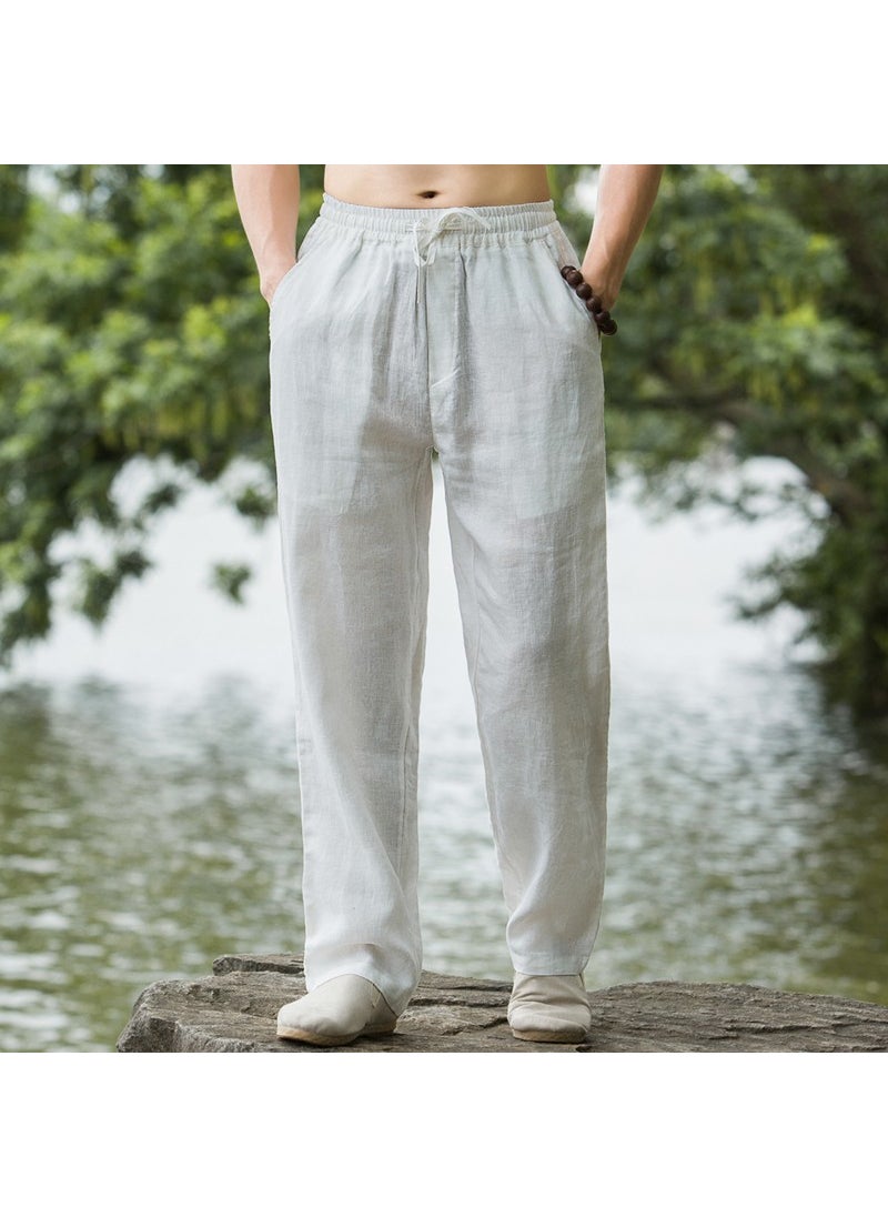 Generic - Loose Fit Linen Mens Pants Straight Leg Summer Thin Cotton Linen Casual Trousers Vintage Style Breathable Sweat Absorbent FLAX - Image 1