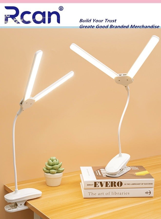 Rcan 2-In-1 LED Desk Lamp Desktop Eye Caring Lamp Adjustable 3 Color Temperatures Stepless Dimmable Double Head Desk Lamps USB Powered Bedside Clip Table Lamp Reading Study Lamp for Kids Home Office - Image 4