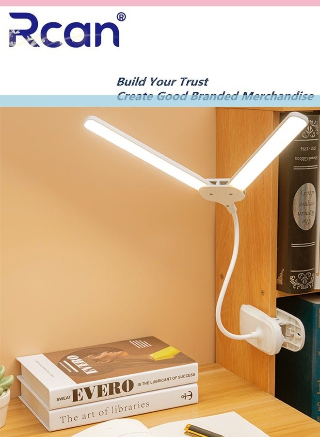 Rcan 2-In-1 LED Desk Lamp Desktop Eye Caring Lamp Adjustable 3 Color Temperatures Stepless Dimmable Double Head Desk Lamps USB Powered Bedside Clip Table Lamp Reading Study Lamp for Kids Home Office - Image 2