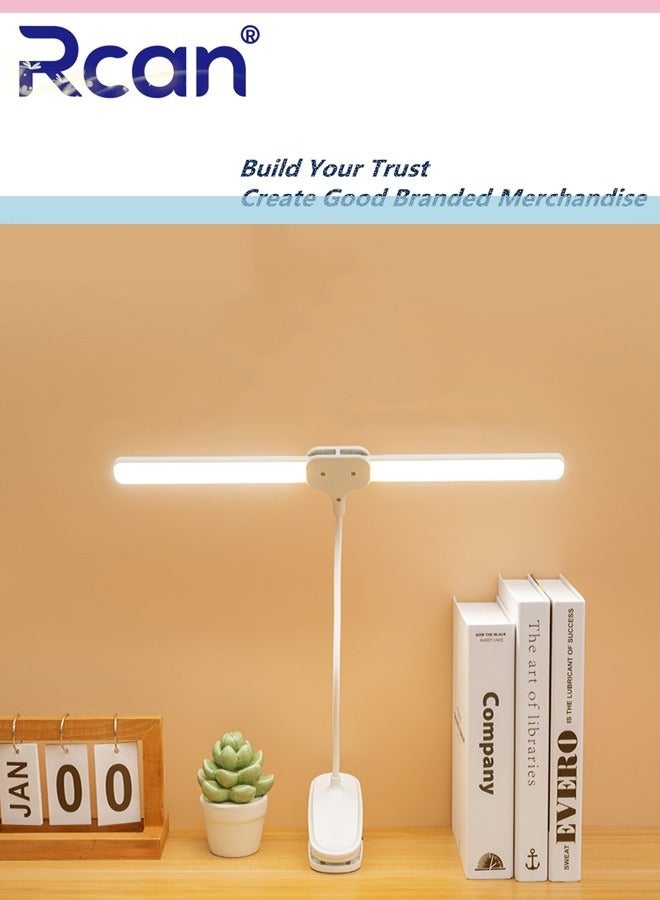Rcan 2-In-1 LED Desk Lamp Desktop Eye Caring Lamp Adjustable 3 Color Temperatures Stepless Dimmable Double Head Desk Lamps USB Powered Bedside Clip Table Lamp Reading Study Lamp for Kids Home Office - Image 3