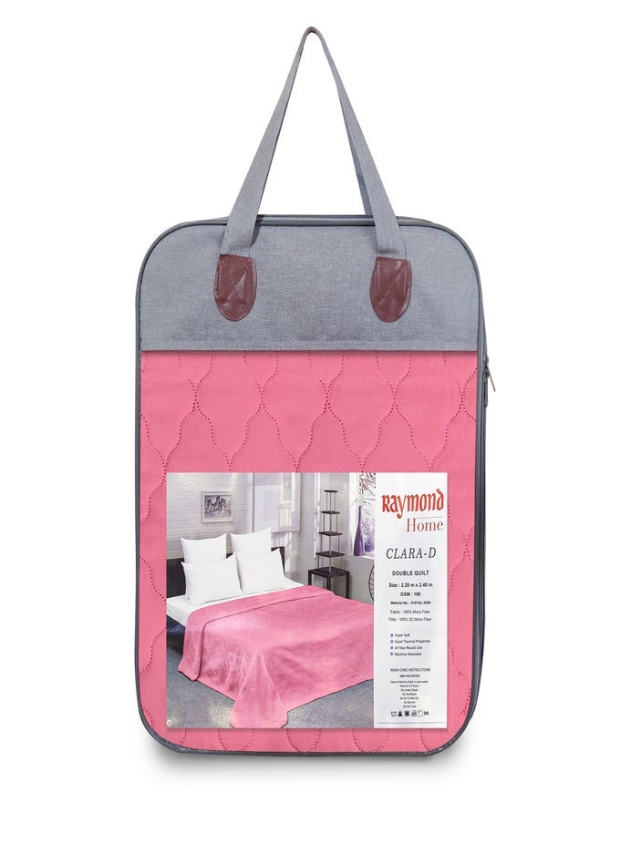 HOME MICROFIBER QUILT ALL SEASON AC SOFT LIGHTWEIGHT BLANKET DOUBLE BED PEACH FINISH 100 GSM - PINK (2.2 X 1.4 M)