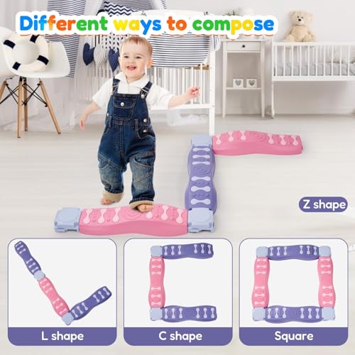 Miereirl 8Pcs Stepping Stones for Kids Balance Beam Toddler NonSlip Plastic Balance Stepping Stones Sensory Toys for Toddlers Indoor or Outdoor Play for Age 35 Years Pinkish Purple - Image 5