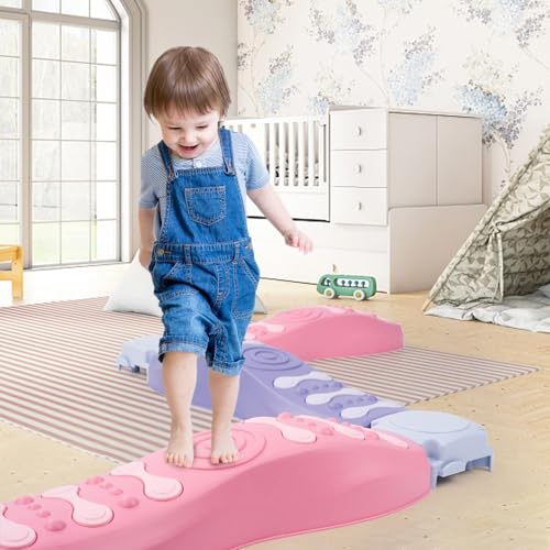Miereirl 8Pcs Stepping Stones for Kids Balance Beam Toddler NonSlip Plastic Balance Stepping Stones Sensory Toys for Toddlers Indoor or Outdoor Play for Age 35 Years Pinkish Purple - Image 1