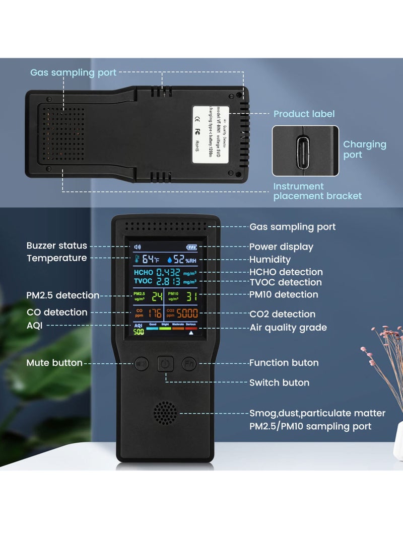 9 in 1 Air Quality Monitor, Formaldehyde Detector Indoor, Temperature & Humidity Meter, Pollution Tester, Sensor, Detect PM2.5/PM10 Monitor, Test Indoor HCHO TVOC Volatile Organic Compound Gas - Image 5