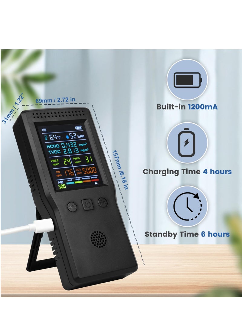 9 in 1 Air Quality Monitor, Formaldehyde Detector Indoor, Temperature & Humidity Meter, Pollution Tester, Sensor, Detect PM2.5/PM10 Monitor, Test Indoor HCHO TVOC Volatile Organic Compound Gas - Image 3