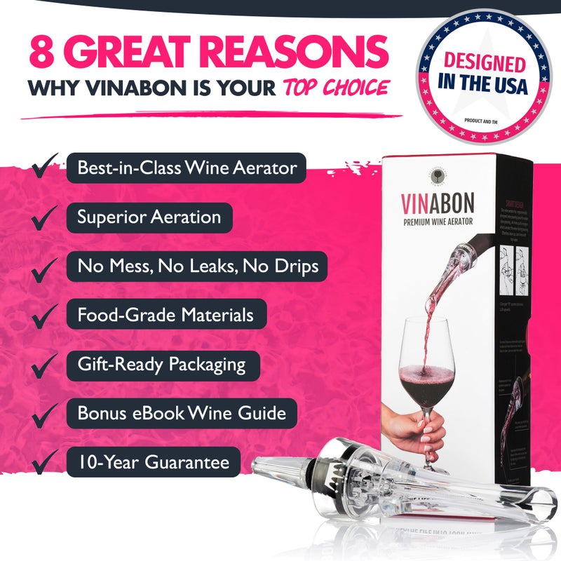 VINABON Wine Aerator Pourer Spout 2025 – Professional Wine Aerator Attaches to Bottle for Improved Flavor, Enhanced Bouquet, and Rich Finish. No-Drip, Spill-Free Design. Includes Wine Guide eBook. - Image 2