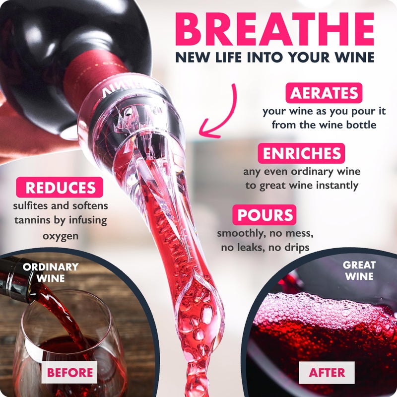 VINABON Wine Aerator Pourer Spout 2025 – Professional Wine Aerator Attaches to Bottle for Improved Flavor, Enhanced Bouquet, and Rich Finish. No-Drip, Spill-Free Design. Includes Wine Guide eBook. - Image 5