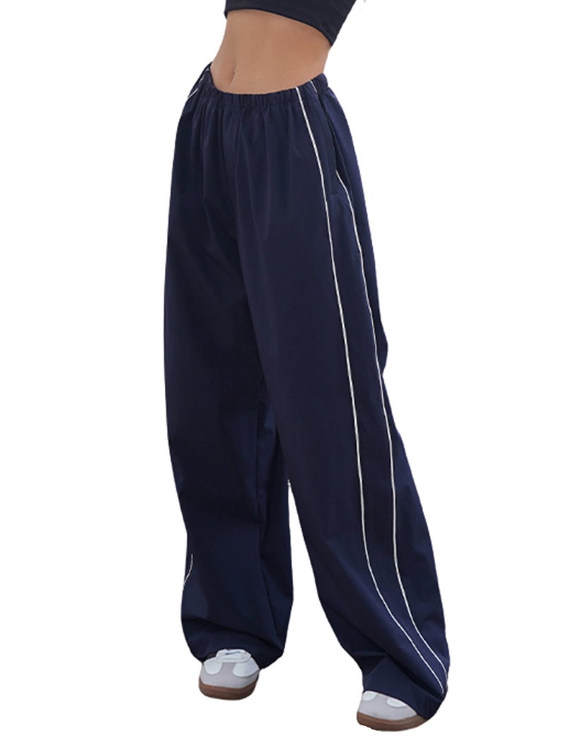 Himosyber Women's Parachute Pants Baggy Elasitc Waist Relaxed Y2K Track Pant Trousers (Navy-M) - Image 1