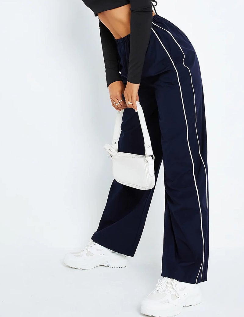 Himosyber Women's Parachute Pants Baggy Elasitc Waist Relaxed Y2K Track Pant Trousers (Navy-M) - Image 5