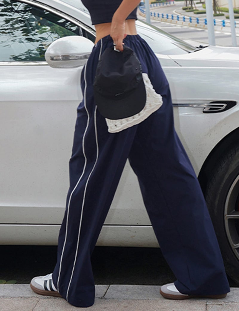 Himosyber Women's Parachute Pants Baggy Elasitc Waist Relaxed Y2K Track Pant Trousers (Navy-M) - Image 2
