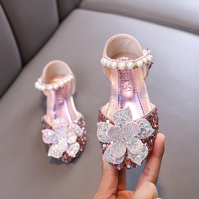 2026 Autumn New Style Elegant Baby Girls Princess Diamond Single Shoes Leather Shoes Dance Performance Shoes With Flowers - Image 4