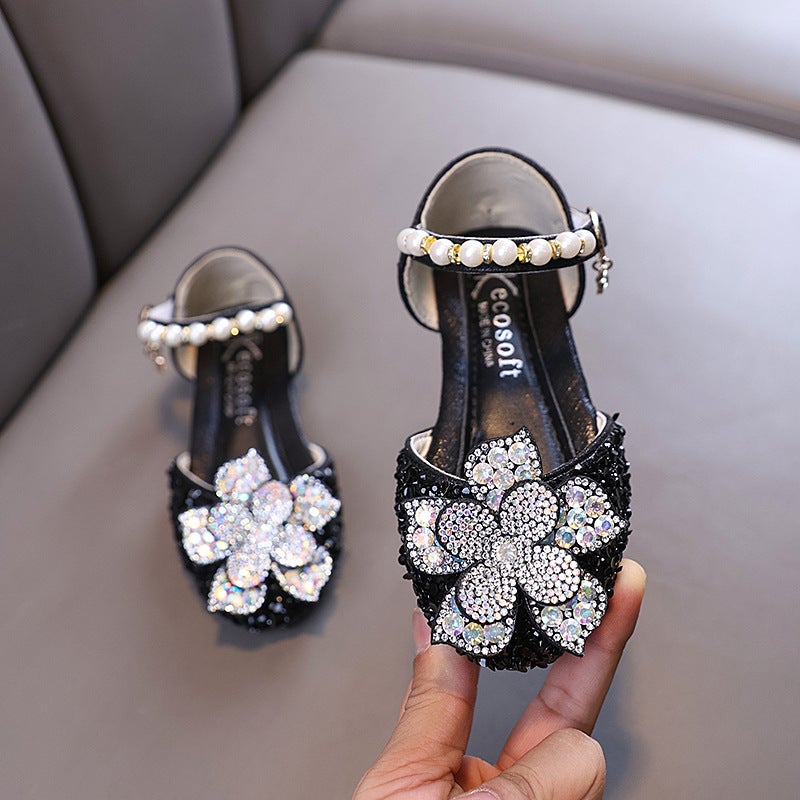 2026 Autumn New Style Elegant Baby Girls Princess Diamond Single Shoes Leather Shoes Dance Performance Shoes With Flowers - Image 5