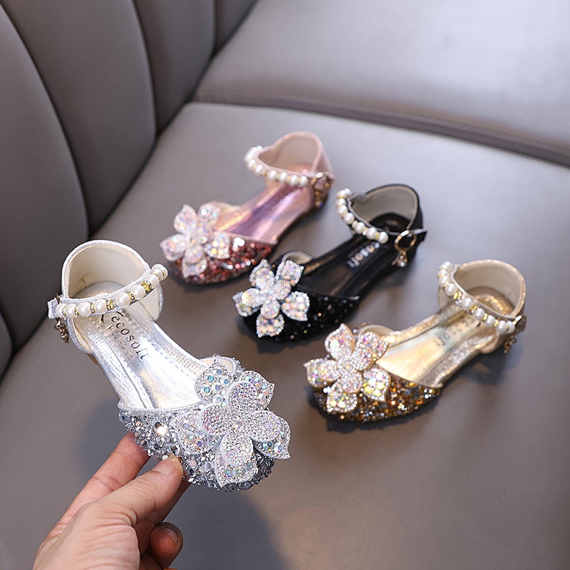 2026 Autumn New Style Elegant Baby Girls Princess Diamond Single Shoes Leather Shoes Dance Performance Shoes With Flowers - Image 2