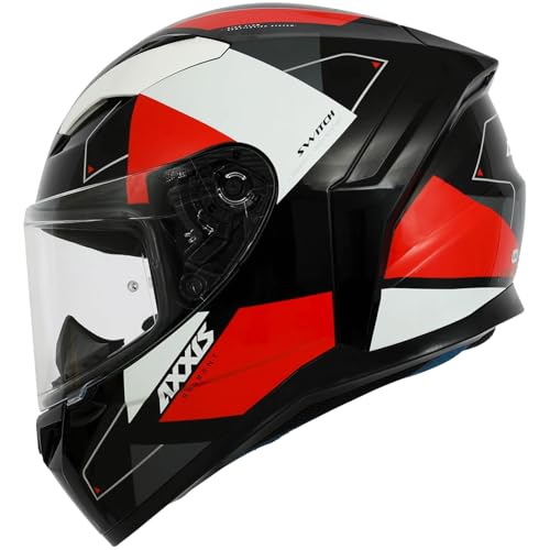 AXXIS Segment Switch Full Face Helmet | ISI & DOT Certified | Anti-Scratch Visor | Lightweight Polycarbonate Shell | Aerodynamic Design | Removable Padding | Micrometric Buckle (Red, L) - Image 1