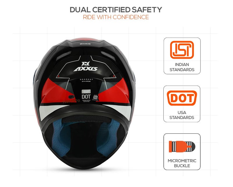 AXXIS Segment Switch Full Face Helmet | ISI & DOT Certified | Anti-Scratch Visor | Lightweight Polycarbonate Shell | Aerodynamic Design | Removable Padding | Micrometric Buckle (Red, L) - Image 5