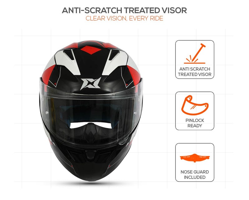 AXXIS Segment Switch Full Face Helmet | ISI & DOT Certified | Anti-Scratch Visor | Lightweight Polycarbonate Shell | Aerodynamic Design | Removable Padding | Micrometric Buckle (Red, L) - Image 4