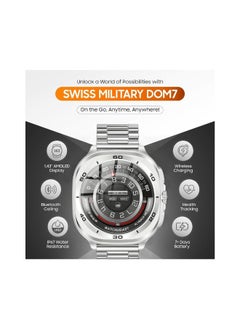SWISS MILITARY Swiss Military DOM7 Smartwatch 1.43" AMOLED, Bluetooth Calling, Multi Language, Health & Sports Tracking, Wireless Charging, 7 Days Battery, IP67, iOS/Android Compatible, Silver Frame with Steel Strap  - Image 2