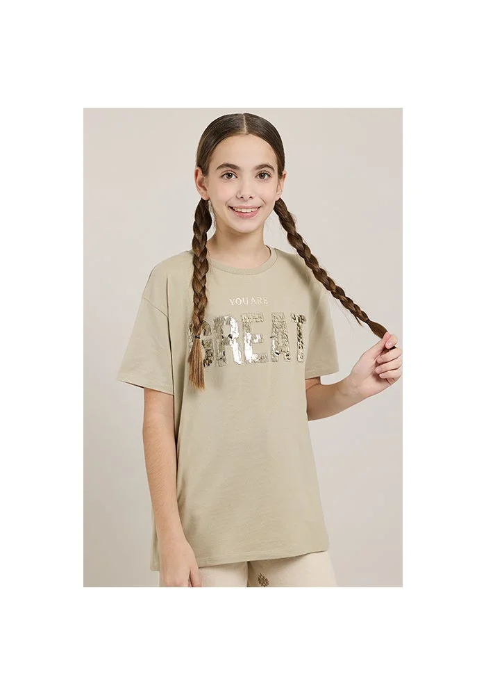 R&b Sequined T-Shirt with Crew Neck and Short Sleeves