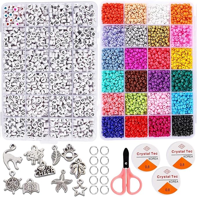 KASTWAVE Jewelry Making Kit Beads for Bracelets, Bracelet Beads, Bead Craft Kit Set, Bracelet Necklaces Seed Letter DIY Art Craft, Great Gift for Her Women Girlfriend Adult Kid(4mm 5000Pcs)
