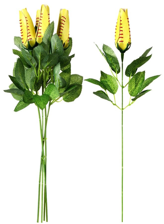 Cindeer Softball Rose Sport Roses Softball Senior Gifts Bouquet Decorations Yellow Artificial Flowers (4 Pcs) - Image 1