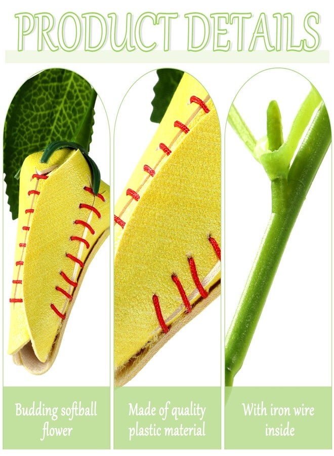 Cindeer Softball Rose Sport Roses Softball Senior Gifts Bouquet Decorations Yellow Artificial Flowers (4 Pcs) - Image 3