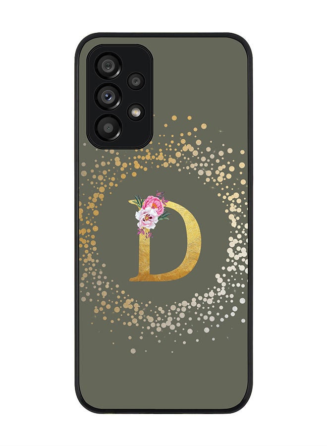 Stylizedd Rugged Black edge case for Samsung Galaxy A73 5G Slim fit Soft Case Flexible Rubber Edges Anti Drop TPU Gel Thin Cover - Custom Monogram Initial Letter Floral Pattern Alphabet - D (Olive Green ) - Image 1