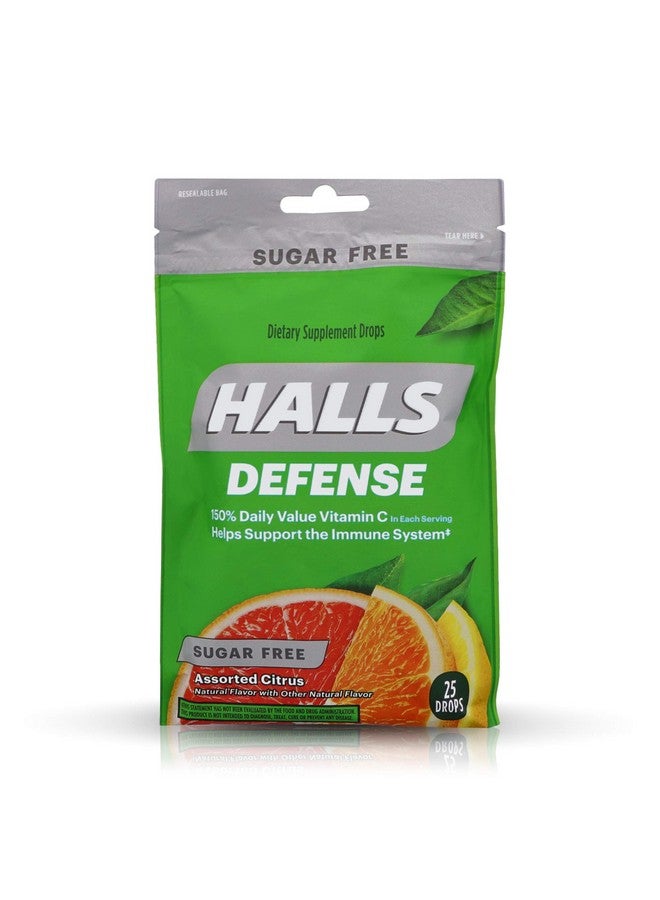 Halls Defense Vitamin C Drops Sugar Free Assorted Citrus - 25 ct, Pack of 4