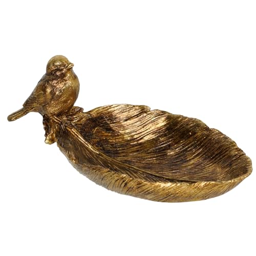 SOFFEE DESIGN Resin Jewelry Tray, Gold Leaf-shaped with Standing Bird, Ring Dish, Decorative Organizer for Entrance Vanity Dresser Bathroom, Bridal Gift Idea - Image 1