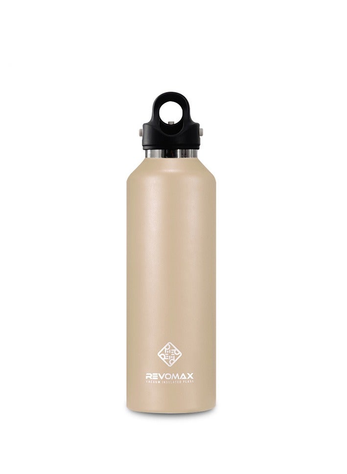 RevoMax Revomax vacuum Insulated Flask with Twist Free CAP, open & close with one hand in one second Sand Beige. 20oz/ 592ml - Image 1